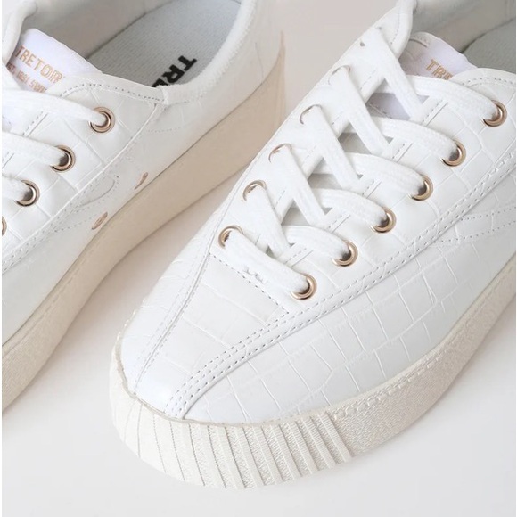 Tretorn Nylite White Crocodile-Embossed Flatform Sneakers - Picture 2 of 6